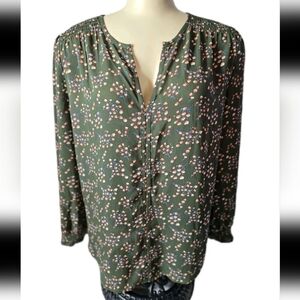 NWT Monday Fun Amiyah Green with Pink Flowers Women's Blouse Shirt Top Pullover